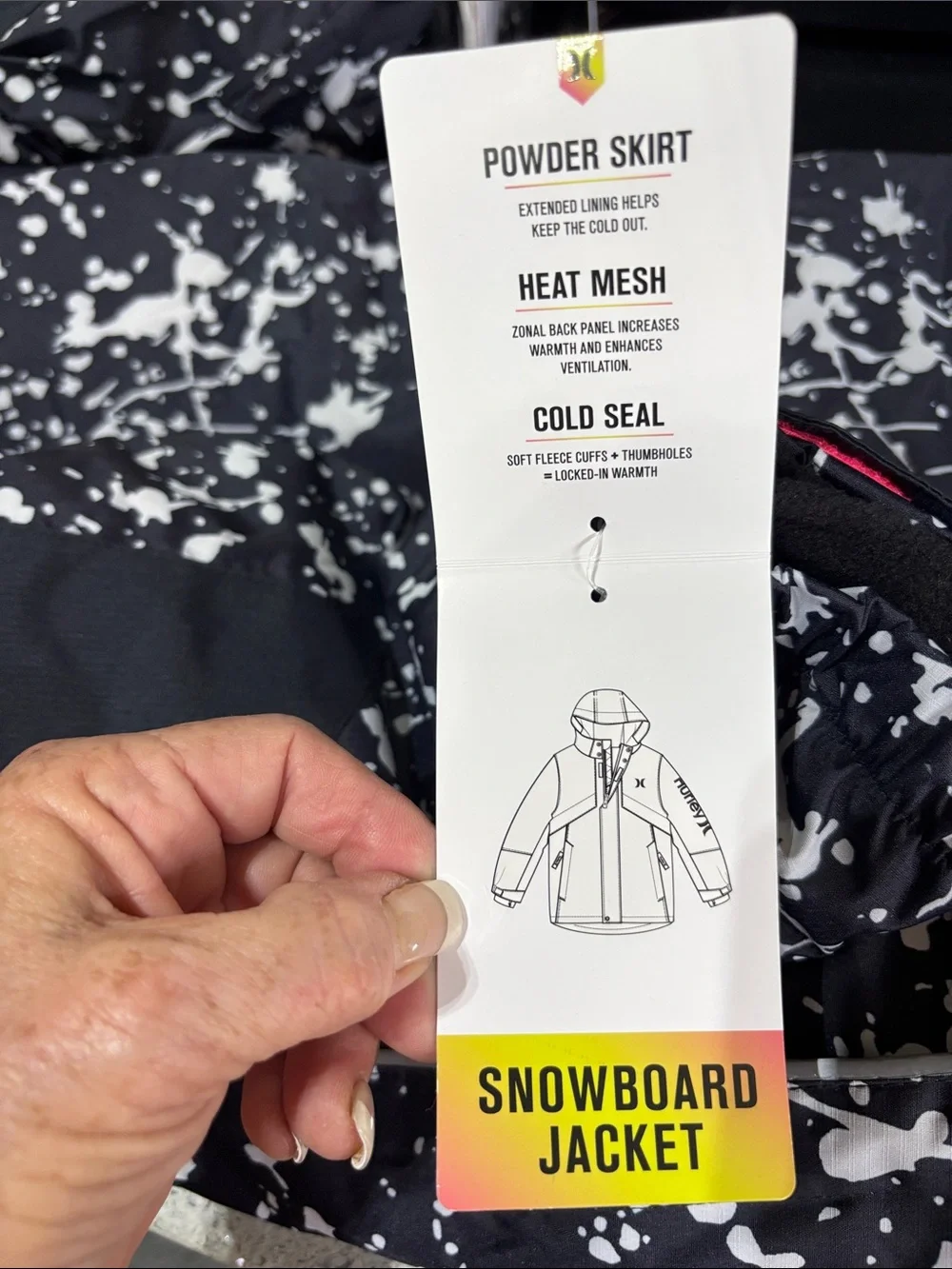 Hurley Phantom Snowboard coat,hood,powder skirt,heat mesh,cold seal,water resist